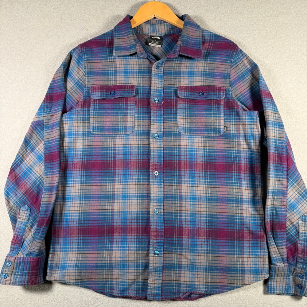 Nike SB Mens Blue Purple Plaid Flannel Button Up Shirt 687155-422 Large